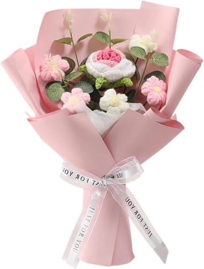 Gehaakte bloemenboeket - Decoratieve bloemen - Huisdecoratie - Handgemaakt ontwerp - 30x20x5 cm - Roze