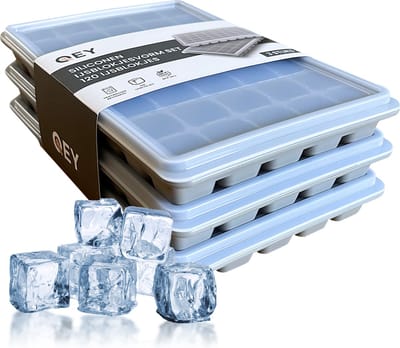 QEY® Siliconen IJsblokjesvorm met Deksel (3 Stuks) - 120 ijsblokjes - Vierkant - BPA Vrij - 100% Silicone - Grijs