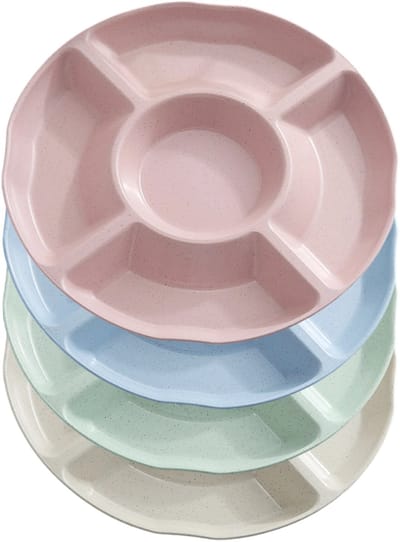 longziming Snackbord Set van 4 – 30 cm – 5 Compartimenten – Gekleurde Ronde Snackkommen – Familie en Feestjes – voor snoep,noten, gedroogd