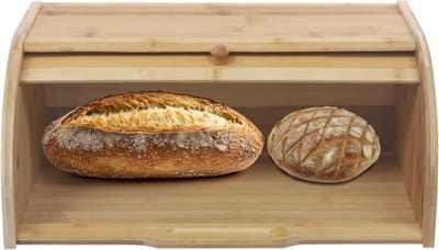Bamboe Broodtrommel - Houten Opberger - Brood Vers Houden - Klassiek Roldeksel - 40 x 27 x 17 cm - Houtkleur