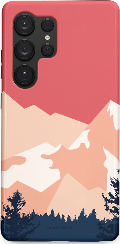 Casetastic hoesje geschikt voor Samsung Galaxy S25 Ultra - Dubbellaagse bescherming - Bergen bij stille toppen - Fashion Case - Koraal Donkergrijs Zand Perzik