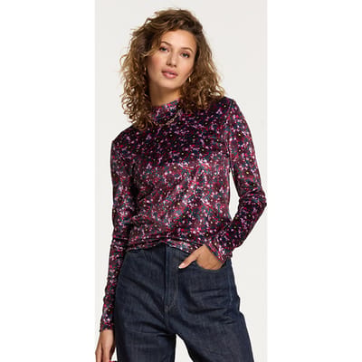 Shiwi Ladies Vitoria Velvet Top Ditsy Flower Wine Purple Daisy Size: XS | Long-Sleeved Tops Outlet | Dames | Paars