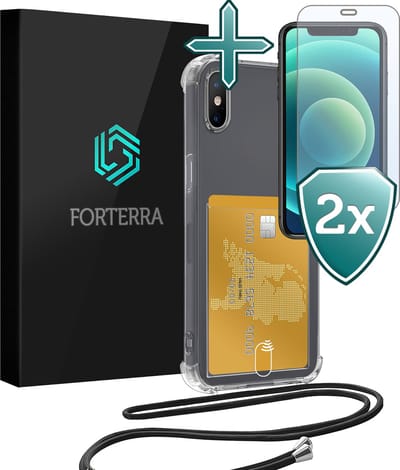 Hoesje Geschikt voor iPhone Xs Max Pashouder Case Siliconen Hoes Met Koord Met 2x Screenprotector - Hoes Geschikt voor iPhone Xs Max Met Telefoonkoord Hoesje Back Cover Met Pasjeshouder - Transparant