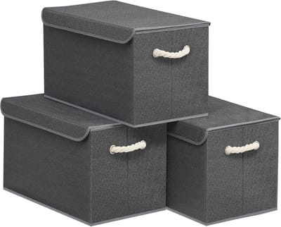 SONGMICS - Opbergbox - Opbergdoos - Met Deksel - 3-Delige Set - Opvouwbaar - Met Handgrepen