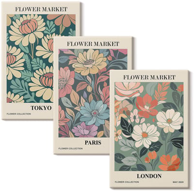 Wallfluent Set van canvas schilderijen - Bloemenposters Tokio Parijs Londen Canvas Schilderijen Set - set 3 stuks 20x30 cm - Groente Set van Canvas Prints - Natuur Canvas Kunst Set - Boheemse Canvas Kunst Set