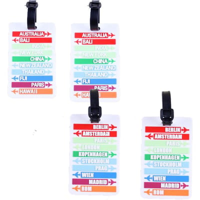 Lot de 4 étiquettes de bagage en forme de lettre de dessin animé, étiquette d'identification de bagage, carte d'école pour enfants, housse de protection, nom vérifié, anti-perte, petit pendentif 4pcs white