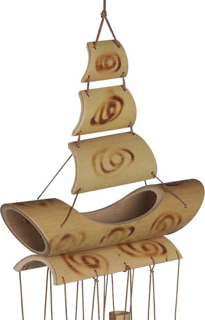 Sovima - Bamboo Wind Chime, Sailing Boat Design, Hanging Decoration Outdoor & Indoor, H x W: 66 x 19 cm, Wind Organ, Natural