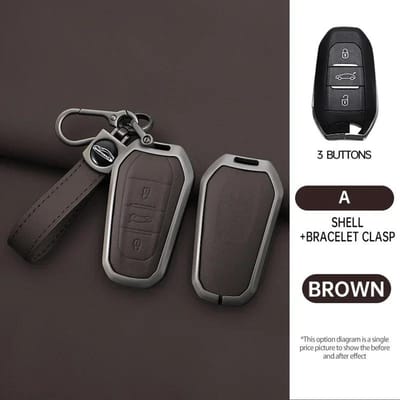 Coque de protection en métal + cuir pour clé de voiture Peugeot 308 508 2008 3008 5008 Citroën C3 C5 Aircross Ds5 Ds6 9 3 7 Crossback black