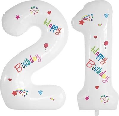 Folie Ballonnen Cijfers 21 Jaar Happy Birthday Verjaardag Versiering Cijferballon Folieballon Cijfer Ballonnen Wit 70 Cm