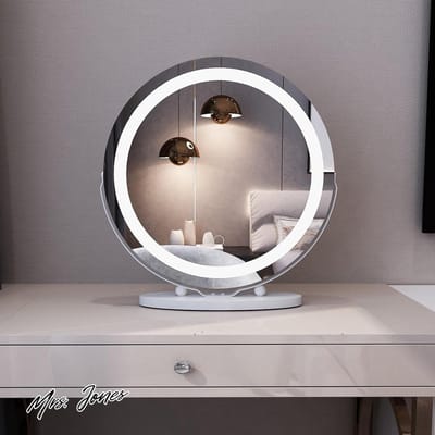 Mrs. Jones Make-upspiegel met verlichting - 50 x 50 cm - grote Vanity Hollywood-spiegel - aanraakschakelaar - dimbaar - 3 lichtkleuren - 360 graden draaibaar - cosmeticaspiegel rond - badkamerspiegel .