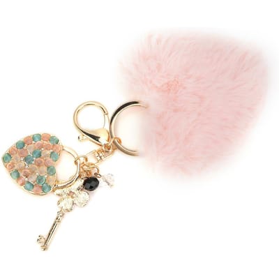 Sleutelhanger Pluizige Hartvormige Bontbal Sleutelhanger Roze Tas Hanger Decoratief Accessoire white
