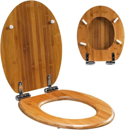 Houten Toiletbril - WC Bril Ovaal - Badkamer Comfort - Softclose Scharnieren - 52.5 x 45 cm - Donkerbruin