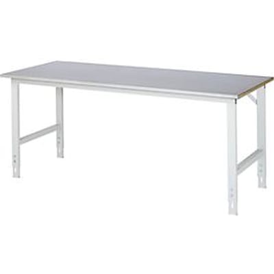 Rau werktafel Tom, handmatig in hoogte verstelbaar, 25 mm MDF-plaat met plaatstalen bekleding, tot 500 kg, B 2000 x D 800 x H 760-1080 mm, zilver/lichtgrijs