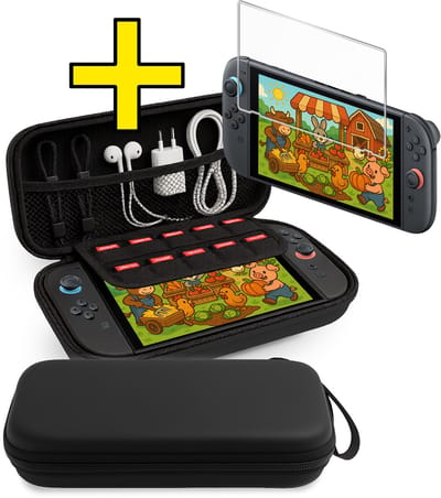 Hoes Geschikt voor Nintendo Switch 2 Case Hoesje Polsbandje Met Screenprotector - Bescherm Hoes Geschikt voor Nintendo Switch 2 Hoes Hard Cover - Zwart
