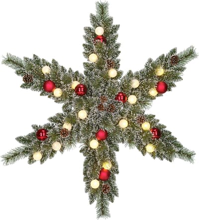 Black Box Trees Kaprun Kerstkrans Ster met Warm Witte LED Verlichting - Ø90 cm - Groen Frosted, Rood