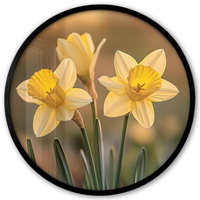 Poster in lijst Rond - Fotolijst 40x40 cm - Posters - Bloemen - Geel - Wazig - Ronde posterlijst zwart - Decoratie - Wanddecoratie woonkamer - Muurdecoratie slaapkamer