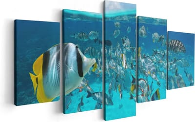Artaza Canvas Schilderij Vijfluik Zwerm Gele Vissen in het Water - 100x50 - Foto Op Canvas - Canvas Print