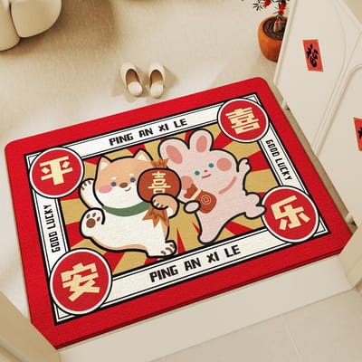 Cartoon Schattige Kat Entree Deur Antislip Keni Velours Vloermat Huishoudelijk Stofabsorberend Entree Deur Tapijt 50*80cm beige