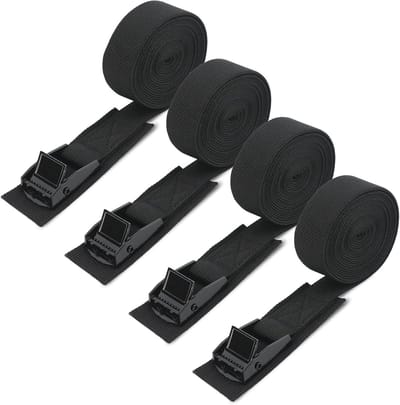 Set van 4 Zwarte Lashing Straps van 2,5 m met een Laadcapaciteit van 250 kg - Snelle Bevestigingsriemen voor Auto, Fietsdrager en Motor, Ideaal voor Kamperen en Transport