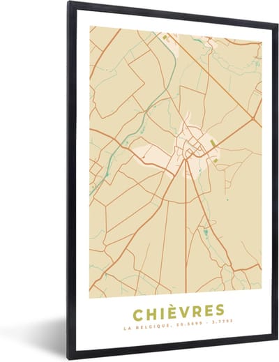 Fotolijst incl. Poster - Stadskaart - Chièvres - Plattegrond - Vintage - Kaart - 40x60 cm - Posterlijst