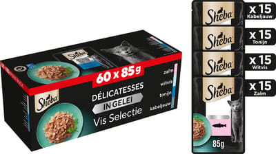 Sheba Delicatesse Maaltijdzakjes - Kattenvoer -Vis Selectie in gelei - 60x85 g