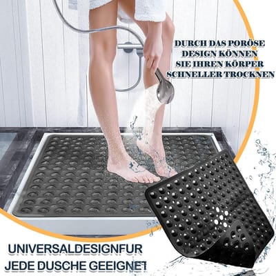 Thijox - Douchemat Antislip met Zuignappen, Massage Douchemat, PVC Antislipmat, Wasmachinebestendig, 48x48 cm, Zwart, Ideaal voor Volwassenen, Kindere