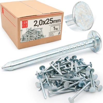 LUN FIX - Stahlnägel 2 x 25 mm - 1kg (ca. 1620 stk.) - Onverzinkte bouwnagels - Nagels voor timmerwerk