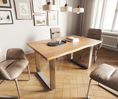 Eettafel Edge acacia natuur 140x90 edelstaal smal Live-Edge