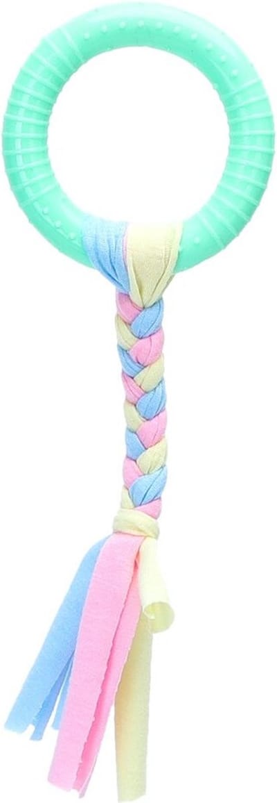 Nobleza Puppyspeeltje - Bijtspeeltje Puppy - Kauwspeelgoed - Rubberen Bijtring met Flostouw - 22 cm - Groen