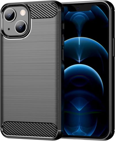 Peachy Carbon Armor TPU met geborstelde afwerking hoesje geschikt voor iPhone 13 mini - zwart