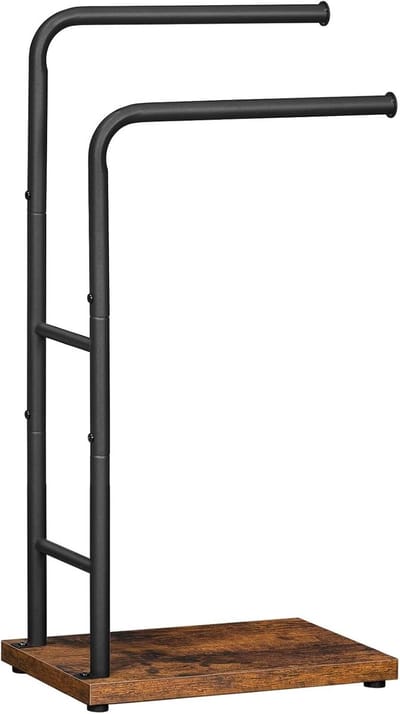 Stijlvolle Vrijstaande Handdoekenhouder met 2 Stangen voor Badkamer en Slaapkamer - Vintage Bruin-Zwart, 40x24x80cm, Ideaal voor Handdoeken, Dekens en Kleding