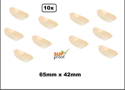 10x Amuse bootje hout 65mm x 42mm - Amuse tapas snacks punt zak kerst restaurant diner festival feest party