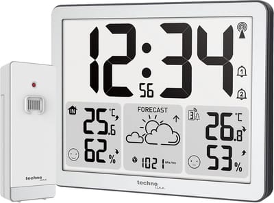 Weerstation Draasloos Binnen/Buiten - Radio Controlled Klok en Weerstation - Wit/Zwart - Temperatuur en Vochtigheid - Weersvoorspelling - Voor Binnen en Buiten