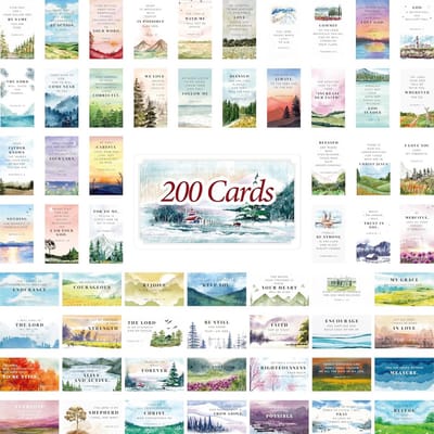 Bijbelverskaarten Set van 200 - Mini Gebedskaarten met Aquarel Motieven en Inspirerende Citaat
