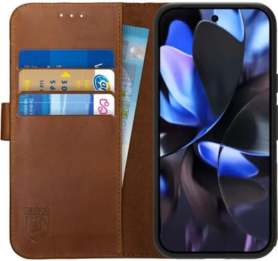 Rosso Deluxe Echt Leer Hoesje Geschikt voor Google Pixel 9a | Ruimte voor drie pasjes | Portemonnee Book Case | Met Pasjeshouder | Bruin