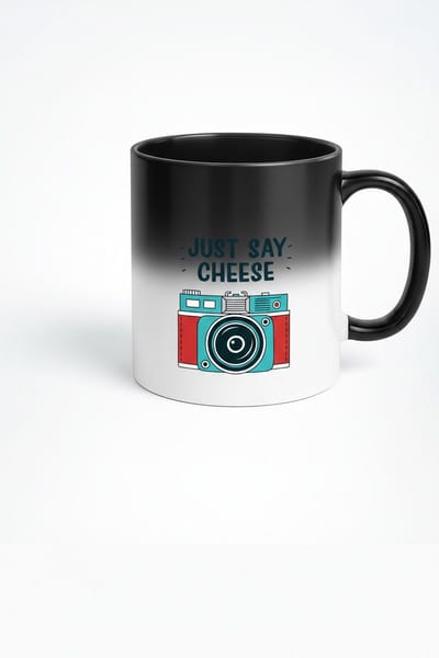 Magische Fotografie Mok - Just Say Cheese - Zwart Warmtegevoelige Mok