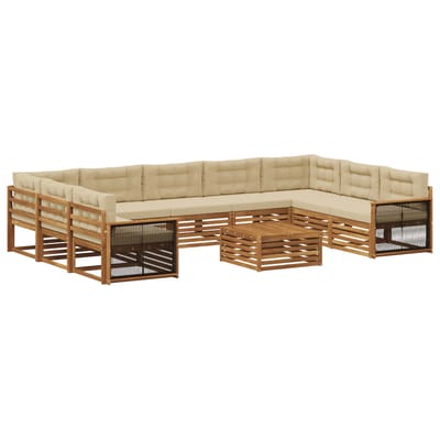 vidaXL - Buiten - bank - set - 10 - st - Natuurlijk - en - Beige - Massief - Acacia - Hout