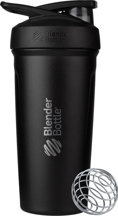 BLENDERBOTTLE | Strada Insulated Staal ZWART. 24 uur een koude shake!  710 ML. Unieke shakebeker van BlenderBottle in zwart. Jouw shake gegarandeerd zonder klonten door BlenderBall van chirurgisch staal en ronde onderkant.