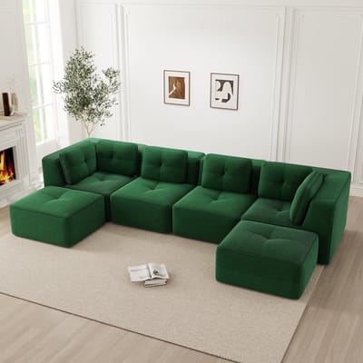 MODFU Modulaire Hoekbank - U-Vormig - Zonder Montage - Antislip Onderzijde - Ribstof - Groen