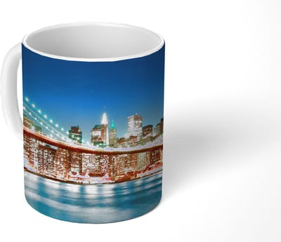 Mok - Koffiemok - New York - Brug - Architectuur - Brooklyn - Licht - Mokken - 350 ML - Beker - Koffiemokken - Theemok