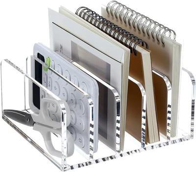 Brievenbakje acryl organizer, bureau brievenhouder 5 vakken transparante brievenstandaard opbergvakken voor brieven, boeken, documentenhouder, organizer opslag