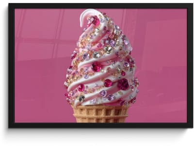 Poster in lijst - Fotolijst 60x40 cm - Posters - Softijs - Edelstenen - Roze - Hoorntje - Posterlijst zwart - Decoratie - Wanddecoratie woonkamer - Muurdecoratie slaapkamer