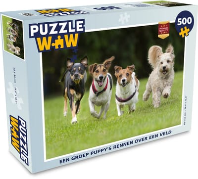 Puzzel Een groep puppy's rennen over een veld - Legpuzzel - Puzzel 500 stukjes