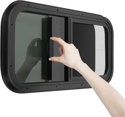 Camper Raam - Zijraam Aanhanger - Verbeteren Voertuig - Gehard Glas Aluminium - 600x300 mm - Zwart