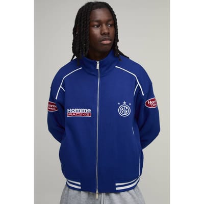 Boxy Fit Varsity Jack Met Opstaande Kraag En Contrastbies Homme | Cobalt | Size XS