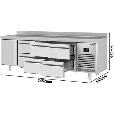 GGM Gastro Kühltisch Premium PLUS - 2452x600mm - mit 1 Tür - 6 Schubladen - mit Aufkantung
