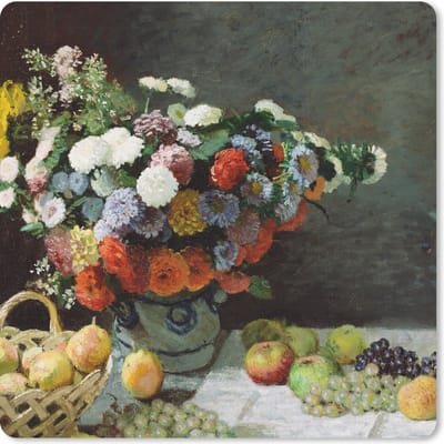 Muismat 20x20 cm - Mousepad Stilleven met bloemen en fruit - Claude Monet - Muismatten