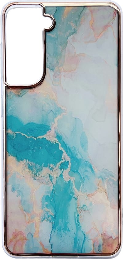 Casemania Hoesje Geschikt voor Samsung Galaxy S23 Aqua - Siliconen Marmer Back Cover