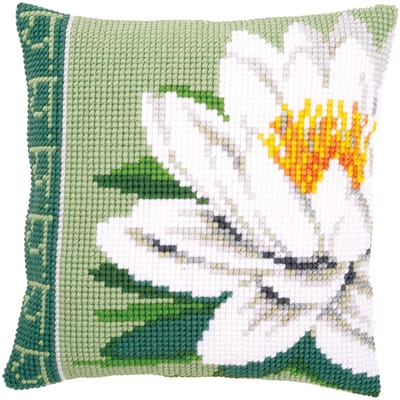 Vervaco - Kruissteekkussen kit - Witte lotusbloem - PN-0156009 - Borduren - Borduurpakket - Borduurpakket volwassenen - Borduurpakket kind