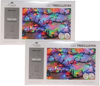 Anna Collection Clusterverlichting - 2x - 960 led lampjes - gekleurd - 1250 cm - lichtsnoer - kerstlampjes